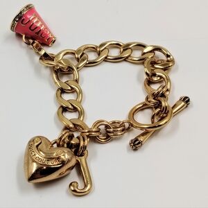 Juicy Couture Gold Toggle Bracelet w/ Pink Charm Cheerleader Heart